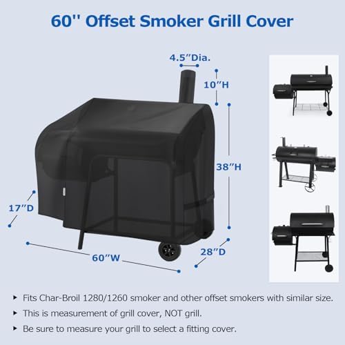 SunPatio 60 Inch Offset Smoker Cover, Outdoor Heavy Duty Waterproof BBQ Smoker Cover, Charcoal Pellet Grill Protector for Brinkmann, Char-Broil, Weber, Nexgrill and More - Image 2