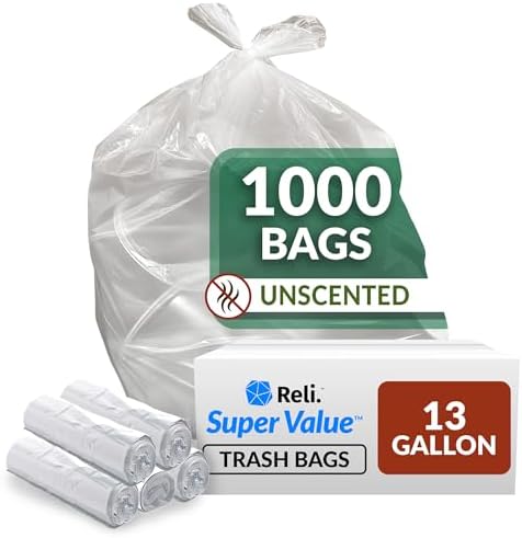 Reli. SuperValue 13 Gallon Trash Bags | 1000 Count Bulk by Reli