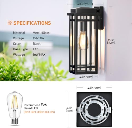 13.8'' Outdoor Wall Light Fixtures 2 Packs, Black Porch Lights - Image 7