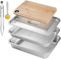 Grilling Prep and Serve Trays,Stainless Steel Large Capacity Food Prep Trays with Lid, Cutting Board Cooling Rack Food Tongs and Cleaning Brush,BBQ Accessories Gift by YJHOLE