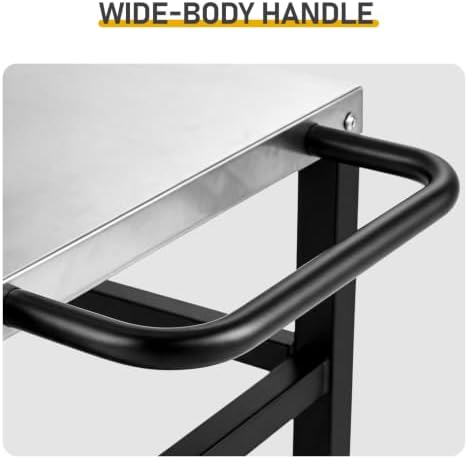 Outdoor Grill Cart, Stainless Steel BBQ Prep Table with 2-Tier Storage, Heavy-Duty Steel Frame, 6-Inch Wheels & Handle, Portable Outdoor Cooking Station for Patio, Backyard, Pizza Oven, Black & Silver - Image 3