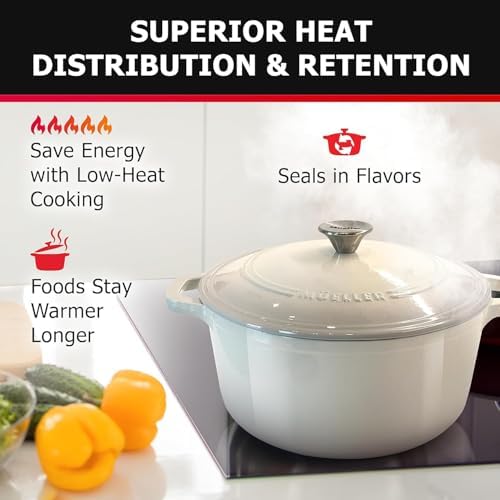 MUELLER HOME 4.5 QT Enameled Cast Iron Dutch Oven, Heavy-Duty Casserole Dish and Braiser Pan with Lid and Stainless Knob, Oven-Safe up to 500° F & Across All Cooktops, Oyster White - Image 3