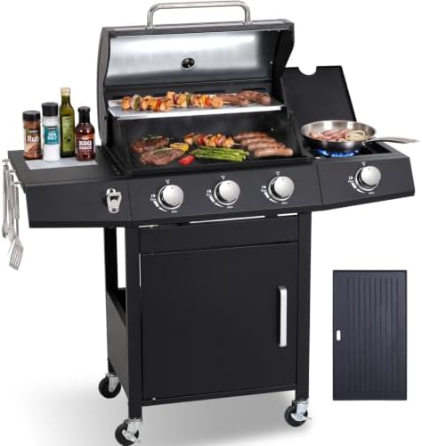 3-Burner Propane Gas BBQ Grill with Side Burner for Outdoor BBQ by COOKIT