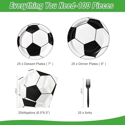 100 Pcs Disposable Soccer Party Tableware Set for 25 Guests - Image 2