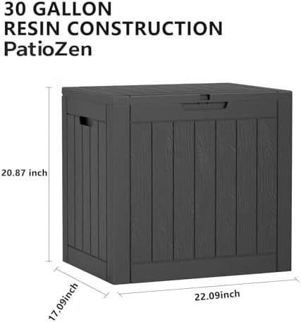 PatioZen 30 Gallon Resin Deck Box, Lockable Outdoor Storage Box for Patio Cushions Storage Furniture, Garden Tools,Pool Supplies, Weatherproof and UV Resistant (Black) - Image 2