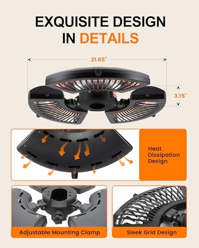 Star Patio Outdoor Heater, Electric Parasol Heater, Umbrella Patio Heater with 3 Heat Levels, 1500W Instant Heating, Tip-Over & Overheat Protection, Infrared Patio Heater, ZHQ2027-P - Image 6