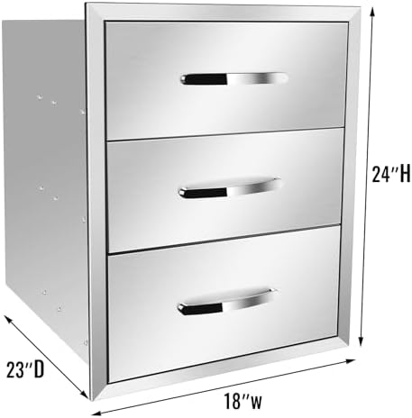 Outdoor Kitchen Drawers Stainless Steel, BBQ Drawer Inserts for Built-in Patio Grill Station, Triple Drawer, 18''W x 24''H x 23''D - Image 2