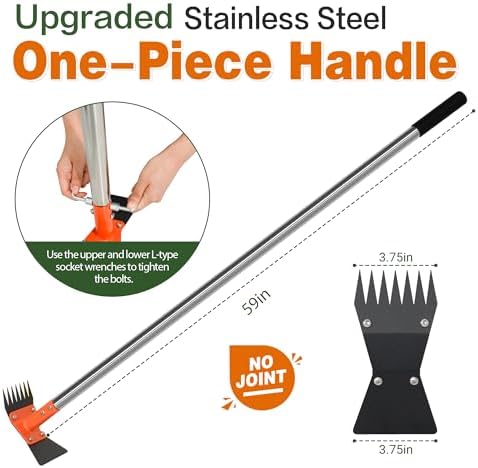 59 Inch One-Piece Handle 2-in-1 Garden Hoe and Weed Puller Tool - Image 2