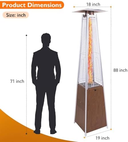 Patio Heater 48,000 BTU Outdoor Heaters for Patio Propane with Detachable Wheels, Quartz Glass Tube Pyramid Design, Protective Cover, Outdoor Terrace Garden Poolsid Commercial Residentia (Brown) - Image 2