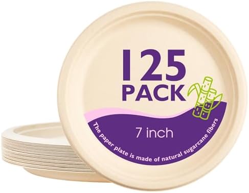 PACKINNO125 Pack 7 Inch Compostable Paper Plates by PACKINNO