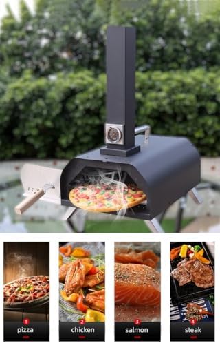 Outdoor Wood Pellet Pizza Oven, Pizza Maker with Rotating Pizza Stone, Built-in Thermometer, Foldable Legs, and Removable Chimney for Backyard, Camping, and BBQ (11" Stainless Steel Pellet Pizza Oven) - Image 5