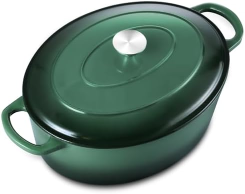 Leonyo 5-Quart Enameled Cast Iron Oval Dutch Oven Pot with Lid, Emerald by Leonyo