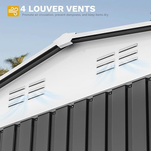 DWVO 10' x 10' Outdoor Metal Storage Shed with Windows & Lockable Doors - Image 6