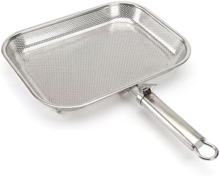 Stainless Steel Grill Pan with Removable Handle, 14.88" x 10.98" Meatl-perforated Holes Grill Pan for Outdoor Grilling, Square Deep Fryer Strainer Basket for Seafood, Vegetables & Meat, Grilling Pan for Charcoal and Gas Grills by Unknown