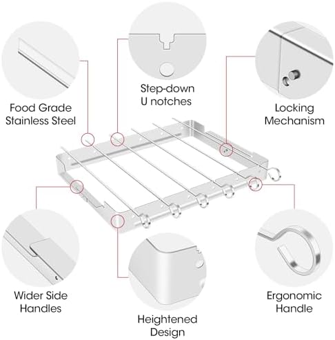 Unicook Upgarded Kabob Skewers, 6pcs 13.5" Stainless Steel Skewers & Rack - Image 6