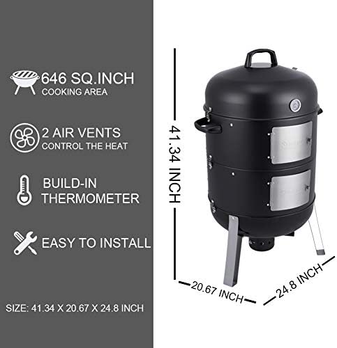 20.5 Inch Vertical Charcoal Smoker and Grill Combo - Image 6