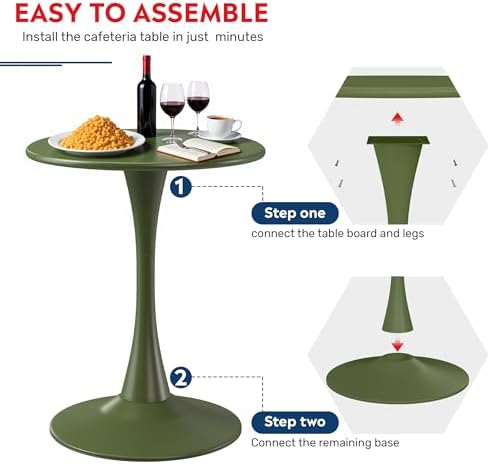 Costaelm Small Dining Table, Round PP Outdoor Table, Weather Resistant Balcony Table for Outside Poolside Deck Lawn Garden Backyard, Olive Green - Image 4