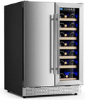 24 Inch Wine and Beverage Refrigerator, 21 Bottles and 88 Cans Daul Zone Wine Fridge with Stainless Steel Door Built in or Freestanding, Beverage Fridge for Soda Beer Wine-Kitchen Bar Office by Vushine
