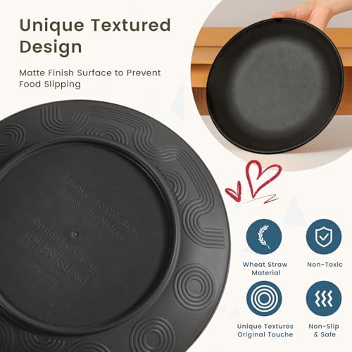 Homienly 40-Pieces Wheat Straw Dinnerware Set, Kitchen Plastic Wheat Straw Dinnerware Set - Service for 8, Unbreakable Lightweight Dish Set for Kitchen, Camping - Plates Set, Bowls, Cups Set(Black) - Image 3