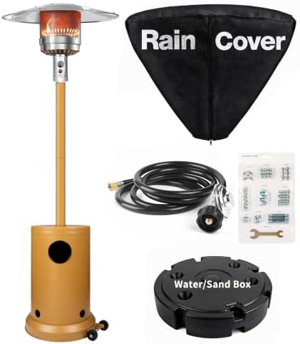 Khaki 50,000 BTU Propane Patio Heater with Rain Cover, Multiple Color Available, Outdoor Heater with Weighted Base, Adjustable Heat Control & Safety Shut-Off for Patio & Restaurant by LGNOVATE