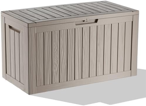 85 Gallon Outdoor Storage Box Waterproof, Resin Deck Box with Lockable Lid, Weatherproof Container for Patio Furniture Cushions, Garden Tools, Pool Accessories (Grey, 85 Gallon) by KFY