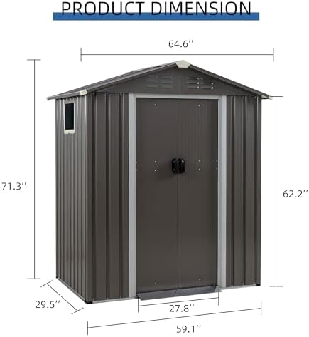 JY QAQA 5x3 FT Metal Outdoor Garden Storage Shed,Waterproof Metal Garden Sheds with Window and Lockable Double Door,Weather Resistant Steel Tool Storage House Shed forPatio,Lawn - Image 3