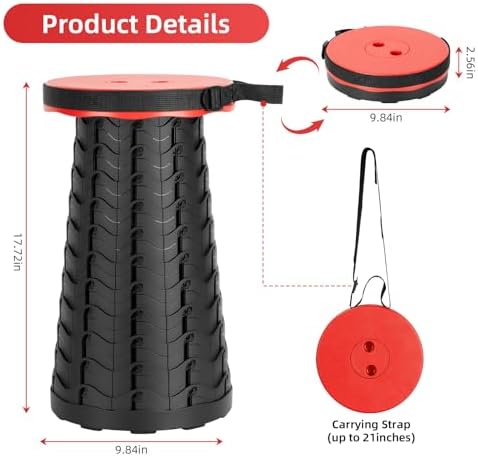 Qiguet Collapsible Folding Chair - Upgraded Portable Chair with 400lbs Load Capacity, Perfect for Camping, Fishing, Hiking - Folding Stool with Carrying Straps, Gift for Fisherman (Red) - Image 2