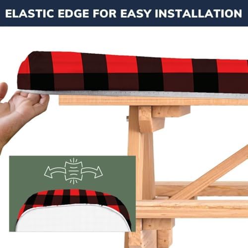 CAPSCEOLL Fitted Picnic Table Cover with Bench Covers 5ft - Black Red - Image 3
