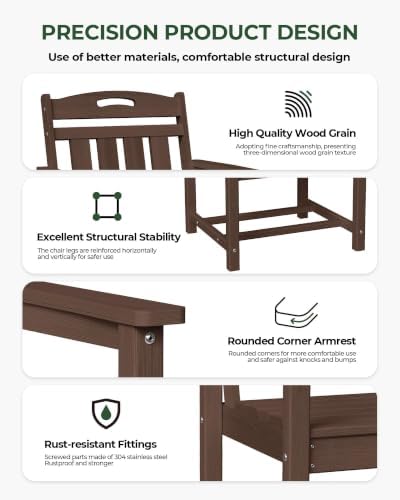 Set of 2 Weatherproof Patio Chairs - HDPE Outdoor Dining Chairs with Wide Seat, Ergonomic Design - for Garden, Backyard, Deck - Brown - Image 6