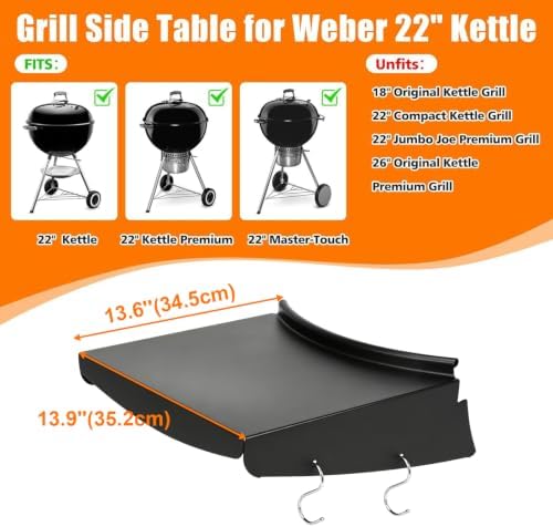 GRISUN 22 Inch Side Table Shelf for Weber Kettle Master Touch Charcoal - Image 2