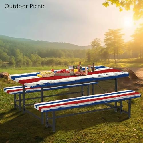 CAPSCEOLL Fitted Picnic Table Cover with Bench Covers 8ft - Red Blue - Image 6