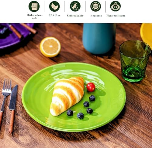 11-Inch Melamine Plates (Set of 6) - Unbreakable and Reusable Plastic Dinnerware with Ceramic Feel, Stackable and Dishwasher-Safe - Versatile for All Meals (Green) - Image 4