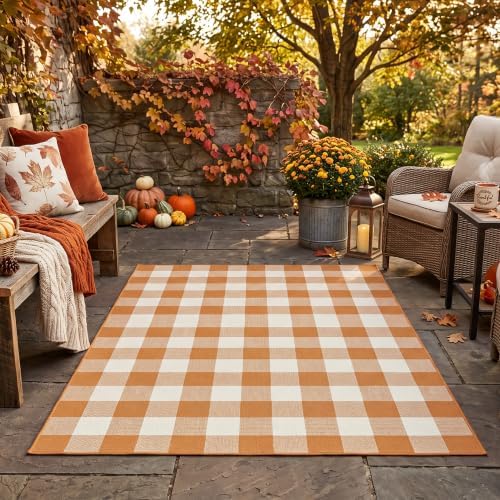 Caramel Buffalo Plaid Rug 4 x 6 for Spacious Front Porch Entryway by Homydecor