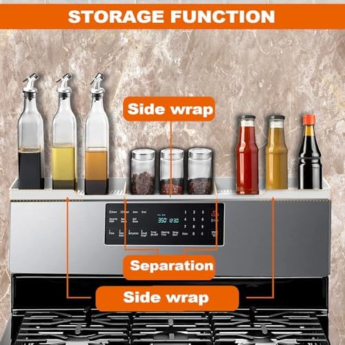 AWOKE Stove Top Shelf 30 Inch - Silicone Material Magnetic Shelf for The Stove - 3 Functional Partitions Kitchen Spice Rack Organizer - White - Image 5