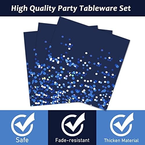 96 Pcs Blue and Silver Party Supplies Dot Confetti Paper Plates Sparkly Glitter Theme Party Decoration Confetti Party Tableware Set Bridal Shower Birthday Party Paper Plate Napkin Fork 24 Guests - Image 3