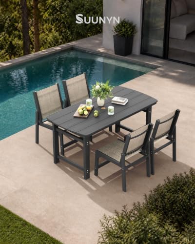 HDPE Outdoor Dining Set, Patio Table and 4 Stackable Armless Chairs, Grey - Image 3
