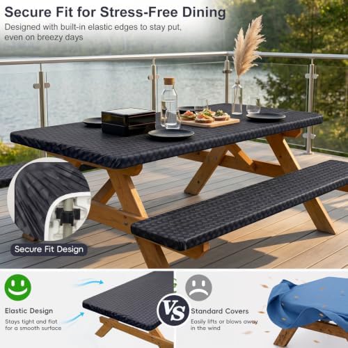 Picnic Table Cover with Bench Covers Camping Tablecloth Set with Pocket - Image 2