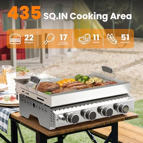 WAA Portable Propane Griddle, 32,000BTU Tabletop Portable Propane Gas Grill with 4 Burners, Stainless Steel Flat Top Grill, Outdoor Cooking for Tailgating,Camping, RVs, BBQ, Patio, Silver - Image 5