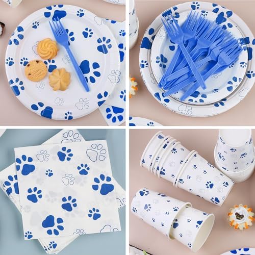 Kochorie 121 Pieces Blue Dog Paw Print Party Supplies Tableware Set - Image 3