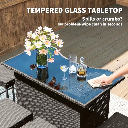 Outsunny 5 Piece Wicker Outdoor Bar Set High Top Table Chairs Dark Brown - Image 6