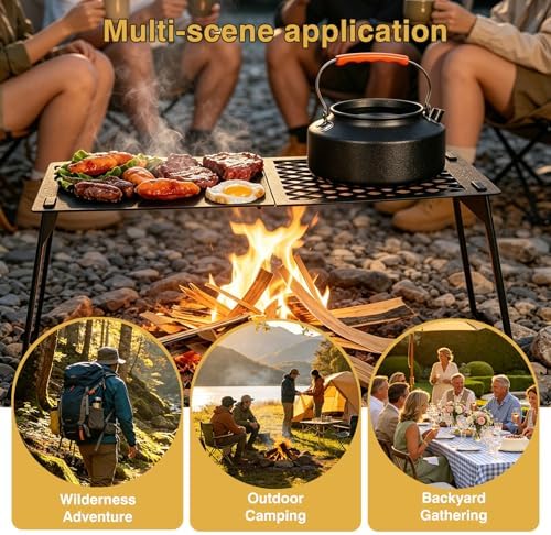 Campfire Grill Grate with Flat Griddle & Steel Mesh Panel, Heavy Duty Folding Over Fire Pit Grill Table with Bag for Outdoor Camping BBQ - Image 5