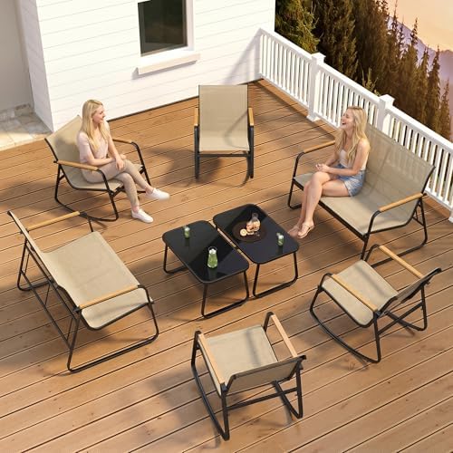 Ahomly 8-Piece Textilene Outdoor Patio Furniture Set, Brown - Image 5