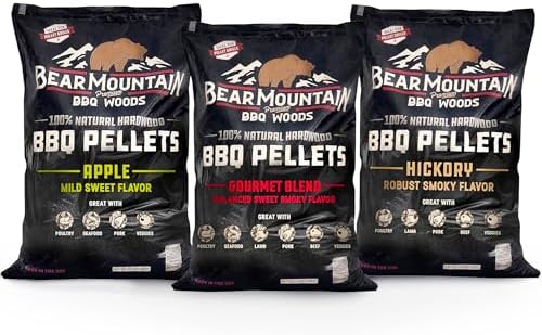 Bear Mountain Apple, Hickory, Gourmet Pellets for Smoker, 20lb Bag, 3-Pack by BearMountainBBQ