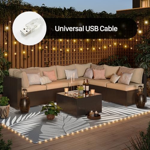 GENIMO Outdoor Rug, Waterproof Plastic Rugs for Patio, 9'x12' Led Grey - Image 4