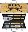 Retirement Gifts for Men, Retired Gift for Dad, Grandpa, Coworker, Retirees Heavy Duty Wooden BBQ Grill Accessories Kit, Thick Stainless Steel Grill Utensil with Non-Slip Handle Tools in Portable Box by Taesun
