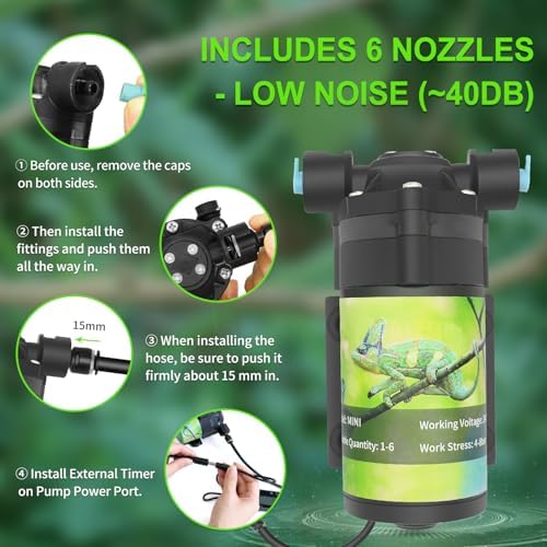 Reptile Misting System with Timer, 6 Nozzles, Self-Priming Pump, Fine Mist - Image 5