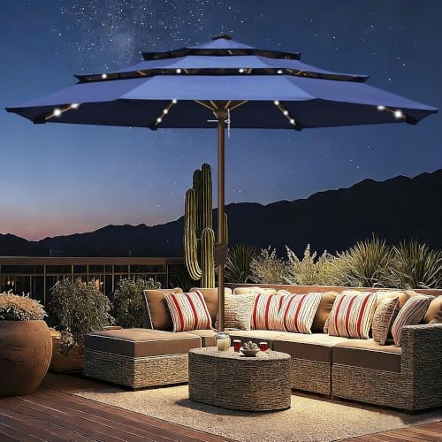 EliteShade USA 10-Year-Non-Fading 10ft 3-Tier Market Patio Umbrella, Commercial Table Umbrella with 80 Solar LED Lights, Crank Open, Windproof & UPF 50+ UV Protection for Garden, Deck, Pool, Backyard, No Tilt, Navy Blue - Image 3