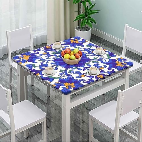 Square Elastic Fitted Tablecloth, Mexican Talavera Pattern Printed on Washable Elasticized Table Covers, Ideal for Special Occasions Holidays, Fit for 32" x 32" Square Tables - Image 2