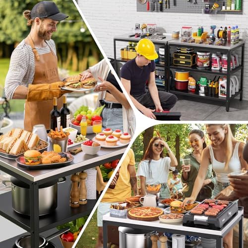 Stainless Steel Outdoor Prep Table, 3-Tier Heavy Duty Outdoor Grill & BBQ Prep Station, Rust-Resistant Utility Table for Patio, Pizza Oven, Garage & Food Prep (No Sink) - Image 7