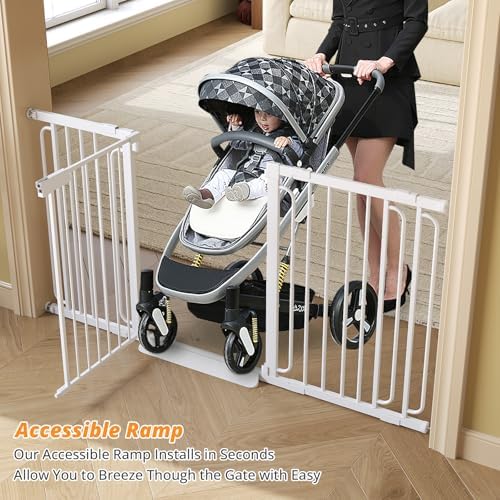 Extra Wide Baby Gate with Door 53.4-62 Inch Pressure Mounted, Auto Close Child Baby Gates for Doorways No Drill, Walk Through Dog Gate Indoor for The House, White - Image 6